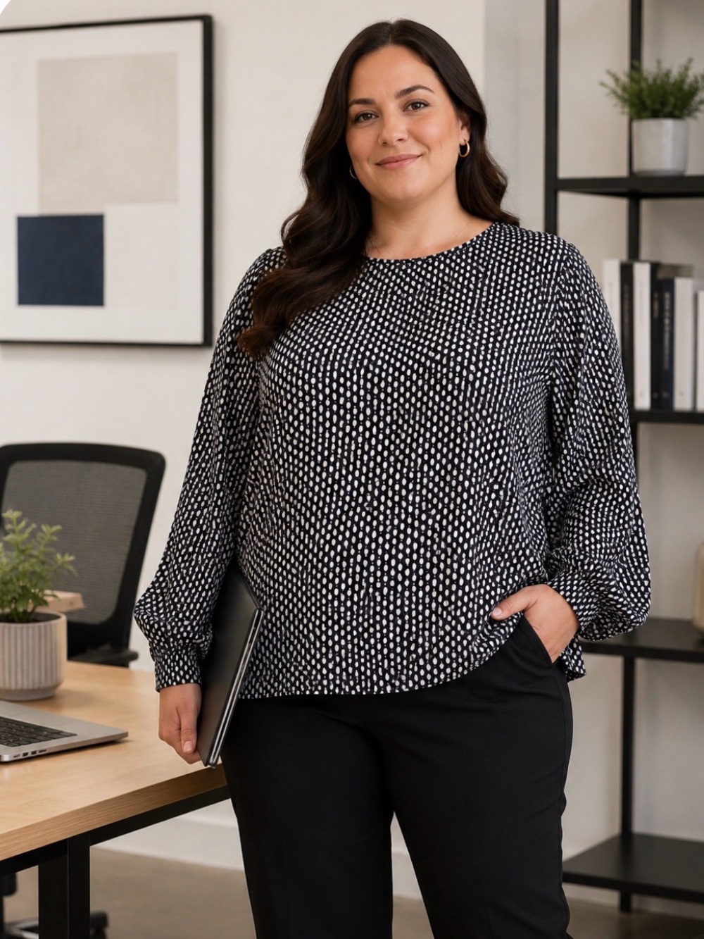 Ann Taylor Factory Monochrome Geometric Blouse Large